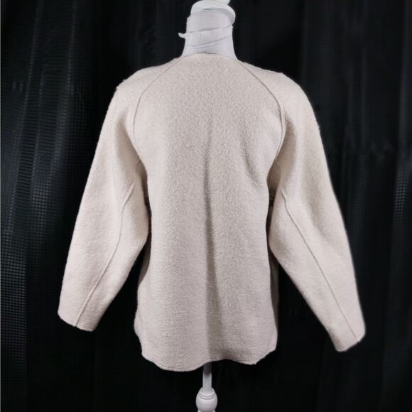 ZARA! VANILLA CREAM 100% BOILED WOOL DECONSTRUCTED SLIP-ON SWEATER! SZ S - Picture 6 of 11